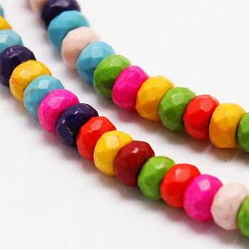 Faceted Rondelle Synthetic Turquoise Beads Strands, Dyed, Mixed Color, 10x6mm, Hole: 1mm, about 60pcs/strand, 15.7 inch