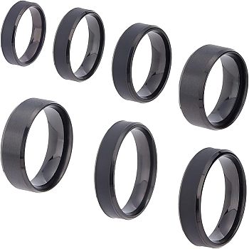 DICOSMETIC 14Pcs 7 Size 201 Stainless Steel Plain Band Ring for Men Women, Electrophoresis Black, Inner Diameter: US Size 5 3/4~13(16.3~22.2mm), 2Pcs/size