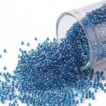 TOHO Round Seed Beads, Japanese Seed Beads, (188) Inside Color Luster Crystal/Capri Blue Lined, 15/0, 1.5mm, Hole: 0.7mm, about 3000pcs/10g