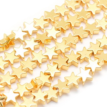 Electroplate Non-magnetic Synthetic Hematite Beads Strands, Grade AA, Long-Lasting Plated, Star, Golden Plated, 10x10x2.5mm, Hole: 1mm, about 55pcs/strand, 15.7 inch(40cm)