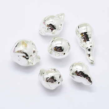 Natural Baroque Pearl Cultured Freshwater Pearl Beads, Silver Plated, Nuggets, 14~26x11~15mm, Hole: 0.5mm