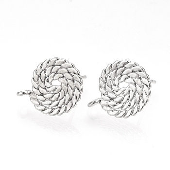 Brass Stud Earring Findings, with Loop, Nickel Free, Real Platinum Plated, Flat Round, 15x12mm, Hole: 1.5mm, Pin: 0.8mm
