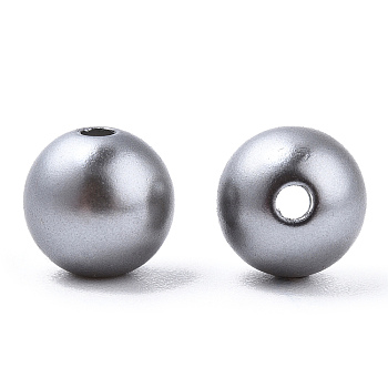 Spray Painted ABS Plastic Imitation Pearl Beads, Round, Silver, 8x9.5mm, Hole: 1.8mm, about 2080 pcs/500g