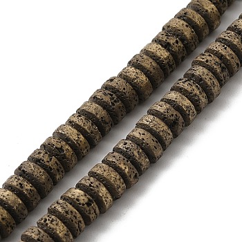 Electroplated Natural Lava Rock Beads Strands, Flat Round/Disc, Heishi Beads, Light Gold Plated, 7x3mm, Hole: 3mm, about 123pcs/strand, 16.14''(41cm)