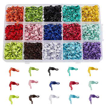 CHGCRAFT 1500Pcs 15 Colors Iron Bead Tips, Calotte Ends, Clamshell Knot Cover, Mixed Color, 7.5x4mm, Hole: 1mm, Inner Diameter: 3mm, 100pcs/color