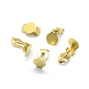 Brass Clip-on Earrings Findings, with Round Flat Pad, For Non-pierced Ears, Raw(Unplated), 16x10x7mm, Tray: 10mm