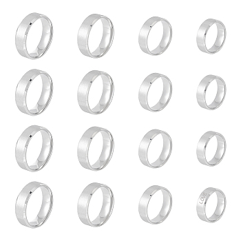 16Pcs 4 Size 201 Stainless Steel Plain Band Rings for Men Women, Matte Platinum Color, US Size 10 3/4~14(20.3~23mm), 4Pcs/size
