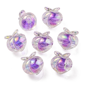 UV Plating Rainbow Iridescent Acrylic Beads, Two Tone Bead in Bead, Peach, Medium Purple, 18x17.5x16mm, Hole: 3.5mm