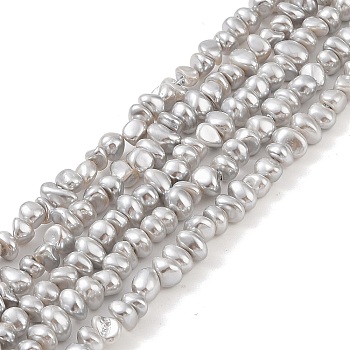 Electroplated Shell Pearl Beads Strands, Nuggets, Gray, 4~6x6~10x4~6mm, Hole: 1mm, about 88pcs/strand, 16.10 inch(40.9cm)