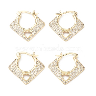 Rhombus with Heart Clear Cubic Zirconia Hoop Earrings(EJEW-M216-10G)-4