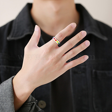 Rainbow Color Pride Flag Enamel Heart Finger Ring(RABO-PW0001-035C-P)-2