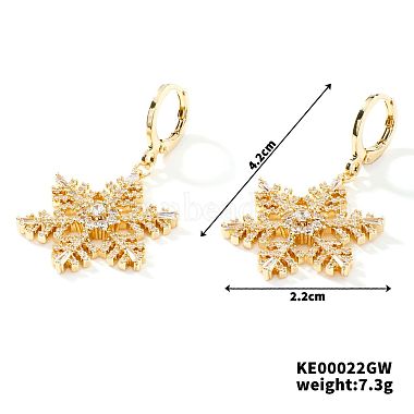 Pendientes elegantes de aro con copos de nieve y circonitas cúbicas transparentes pavé de latón(PM0148-1)-2