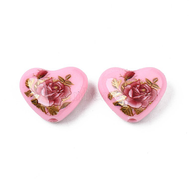 Flower Printed Opaque Acrylic Heart Beads(SACR-S305-28-H03)-2