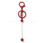 Spray Painted Alloy Bar Beadable Keychain for Jewelry Making DIY Crafts, with Alloy Lobster Clasps and Iron Ring, FireBrick, 15.5~15.8cm(KEYC-A011-02B)