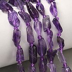 Natural Amethyst Beads Strands, Nuggets, with Seed Beads, 5~16x3~8x3~5mm, Hole: 1.2mm, about 31~32pcs/strand, 15.55''~15.94''(39.5~40.5cm)(G-Z130-B01-01)