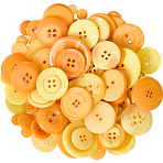 Resin Buttons, 4-Hole, Flat Round, Yellow, 9~34x2~6mm, Hole: 1.6~2.5mm, 150g/set(BUTT-WH20002-07E)
