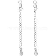 2Pcs 925 Sterling Silver Chain Extenders, End Chains with Lobster Claw Clasps & Teardrop Chain Tabs, Antique Silver, 64x2.5mm, Hole: 2.4mm(STER-BBC0005-77)