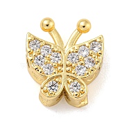 Brass Micro Pave Clear Cubic Zirconia Beads, Golden, Butterfly, 13x12x5mm, Hole: 1.8mm(KK-Z072-11G-02)