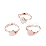 Natural Rose Quartz Chips Finger Ring, Rose Gold Brass Wire Wrap Jewelry for Women, Inner Diameter: 18mm(RJEW-L082-03RG-04)