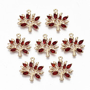 Brass Micro Pave Cubic Zirconia Pendants, Light Gold, Long-Lasting Plated, Cadmium Free & Lead Free, Tree, Red, 18.5x19x3mm, Hole: 1.5mm(KK-S359-020B-RS)