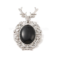 Natural Obsidian Pendants, with Platinum Tone Alloy Findings, Deer Charms, 56x33x4mm, Hole: 5x8mm(G-A226-02P-05)