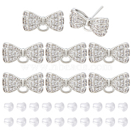 4 Pairs Rack Plating Brass Micro Pave Cubic Zirconia Bowkont Earring Findings, with Loop and 30Pcs Plastic Ear Nuts, Cadmium Free & Lead Free, Long-Lasting Plated, Real Platinum Plated, 8x15x5mm, Hole: 1.7mm, Pin: 0.8mm(KK-BC0013-71P)