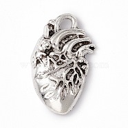 Tibetan Style Alloy Pendants, Heart Charm, Antique Silver, 25x16x4mm, Hole: 2.5mm(FIND-A021-03AS)