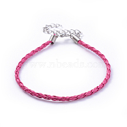 Trendy Braided Imitation Leather Bracelet Making, with Iron Lobster Claw Clasps and End Chains, Camellia, 200x3mm(BJEW-S076-005)