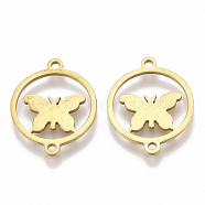 201 Stainless Steel Links connectors, Laser Cut Links, Flat Round with Butterfly, Golden, 19x15x1mm, Hole: 1mm(STAS-S106-21G)