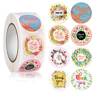 8 Styles Thank You Stickers, Adhesive Roll Sticker Labels, for Envelopes, for Embosser Stamp Sealing Certificate Stickers, Flower, 25mm, 500pcs/roll(PW-WG84873-01)