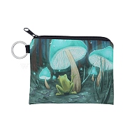 Polyester Zip Pouches, Change Purse, Rectangle with Mushroom Pattern, Turquoise, 9.3x11.3cm(MUSH-PW0001-138)