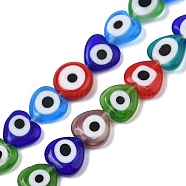 Handmade Evil Eye Lampwork Beads Strands, Heart, Colorful, 9.5x9.5~10x3~3.5mm, Hole: 0.5mm, about 38pcs/strand, 13.39~13.70''(34~34.8cm)(LAMP-G166-05B-02)