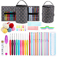 DIY Knitting Kits with Storage Bags for Beginners Include Crochet Hooks, Polyester Yarn, Crochet Needle, Stitch Markers, Scissor, Ruler, Tape Measure, Black, 18x44cm(WG60902-02)