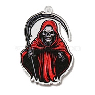 Halloween Theme Printed Acrylic Pendants, Skull, 42.5x27x1.5mm, Hole: 1.5mm(OACR-P026-B04)