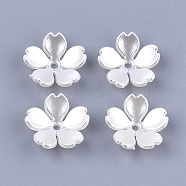 5-Petal ABS Plastic Imitation Pearl Bead Caps, Flower, Creamy White, 15x15x4mm, Hole: 1.4mm(X-OACR-T018-02)
