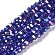 Electroplate Glass Beads Strands, AB Color Plated, Faceted(32 Facets), Round, Dark Blue, 4mm, Hole: 0.5mm, about 100pcs/strand, 14.2 inch(EGLA-R016-4m-1)
