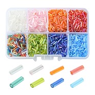 96G 8 Colors Transparent Colours Rainbow Glass Bugle Beads, AB Color, Mixed Color, 6x1.8mm, Hole: 0.6mm, about 12g/color(SEED-YW0002-34)