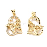 Brass Micro Pave Cubic Zirconia Pendants, Heart with Butterfly Charm, Real 18K Gold Plated, 25.5x18x3.5mm, Hole: 3.5x4mm(ZIRC-I063-15G)
