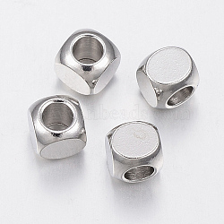 304 Stainless Steel Beads, Cube, Stainless Steel Color, 5x5x5mm, Hole: 3mm(STAS-H426-02-5MM)