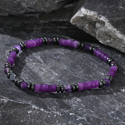 Bohemian Style Natural Amethyst Column Beads Stretch for Women Men, Inner Diameter: 7-1/4 inch(18.5cm)(WA5278)