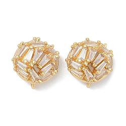 Brass Micro Pave Cubic Zirconia Stud Earring Findings, Long-Lasting Plated, Round, Real 14K Gold Plated, 11.5x10.5mm, Hole: 1.2mm(KK-Z094-12G)