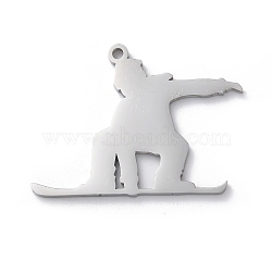 Anti-Tarnish 304 Stainless Steel Pendants, Laser Cut, Skateboard Human Charm, Stainless Steel Color, 24x32x1mm, Hole: 1.6mm(STAS-S149-06P)