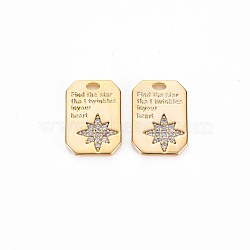 Brass Micro Pave Clear Cubic Zirconia Charms, Nickel Free, Rectangle with Word Find the Star That Twinkles in Your Heart, Real 18K Gold Plated, 14x9.5x1mm, Hole: 2x1mm(KK-S356-699)