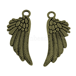 Tibetan Style Alloy Wing Pendants, Cadmium Free & Nickel Free & Lead Free, Antique Bronze, 29x11x2mm, Hole: 2.5mm, about 348pcs/485g(TIBEP-36591-AB-NR)