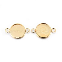 201 Stainless Steel Cabochon Connector Settings, Plain Edge Bezel Cups, Flat Round, Real 24K Gold Plated, Tray: 12mm, 21x14x2mm, Hole: 2mm(STAS-F191-15G-D)