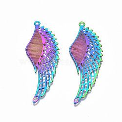 304 Stainless Steel Pendants, Ion Plating(IP), Wing, Rainbow Color, 50.5x18.5x0.3mm, Hole: 1.5mm(STAS-T061-07A)