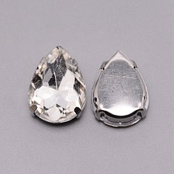 Sew on Rhinestone, Glass Rhinestone, with Platinum Stainless Steel Prong Settings, Garments Accessories, Teardrop, Crystal, 25x18x8mm, Hole: 1.4mm(RGLA-WH0008-03E)