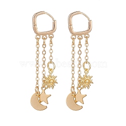 Sun & Moon & Star Stainless Steel Dangle Hoop Earrings, Long Tassel Brass Drop Earrings for Women, Golden, 45mm, Pin: 1mm(EJEW-JE05136)