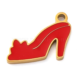 304 Stainless Steel Enamel Charms, High Heels Charm, Golden, Ion Plating(IP), Red, 10.5x13.5x1.5mm, Hole: 1.5mm(STAS-M105-33G-02)