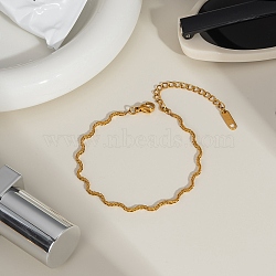 304 Stainless Steel Rope Chain Bracelets for Women, Wavy Edge, Golden, 6-3/4x1/8 inch(17x0.4cm)(BJEW-C129-07G)